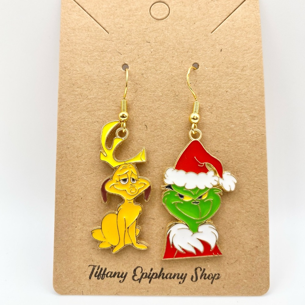 Dr. Seuss inspired The Grinch and Max earrings NWT